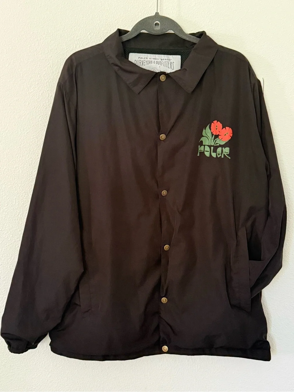 Poler Stuff Sprouts Floral Coaches Jacket Black Windbreaker Spring Snowboard L